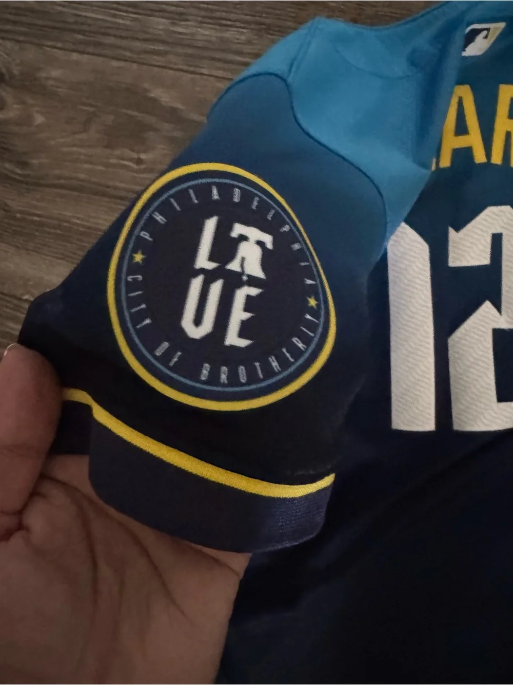 Nike Blue Button-Up Jersey with Yellow Philadelphia Embroidery